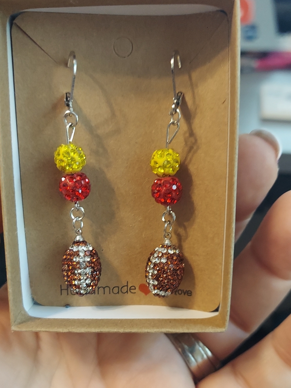 Handmade Yellow and Red Crystal Drop Earrings 49rs Or Kansas City Football Color